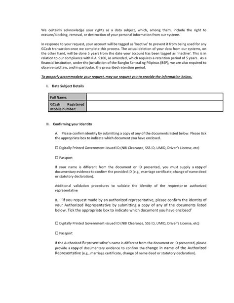 gcash account deletion form.